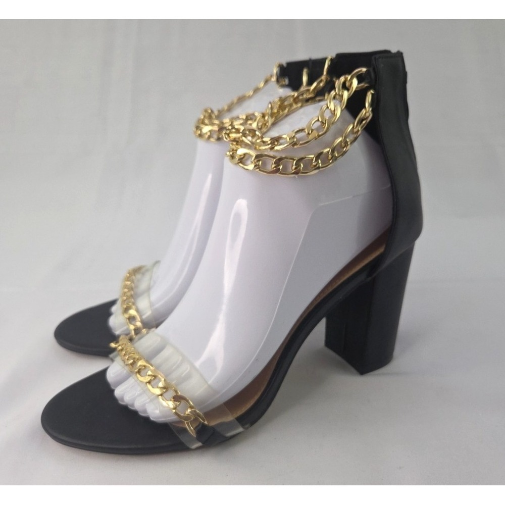 Nicole Miller New York Gabriella Block Heel Sandals Womens 10 Black Classic